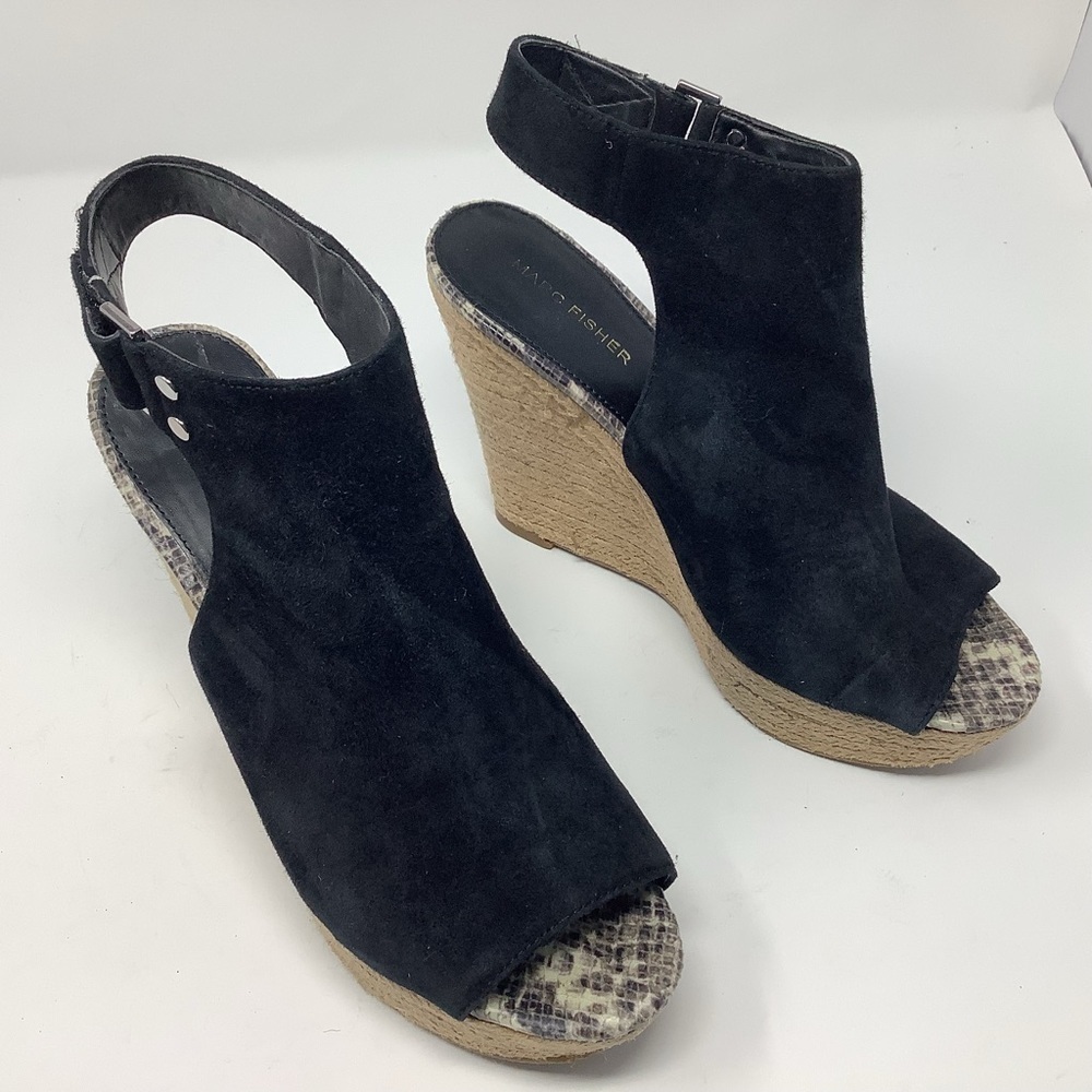 Marc Fisher Hybrid Black Wedge Espadrille Heel